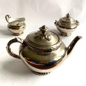 Vintage Silvered Teapot, creamer & Sugar Bowl